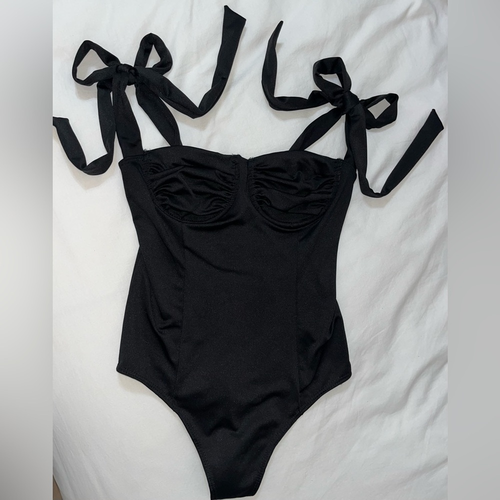 Black bodysuit top with bow straps